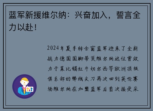 蓝军新援维尔纳：兴奋加入，誓言全力以赴！