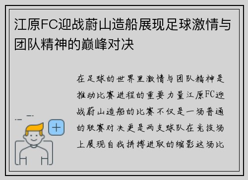 江原FC迎战蔚山造船展现足球激情与团队精神的巅峰对决